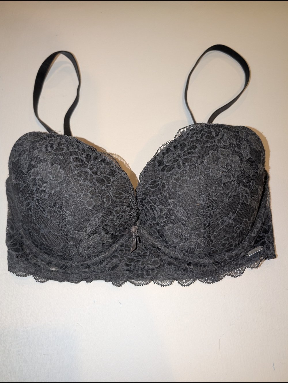 Aerie Lace Longline Push-Up Bra in Grey